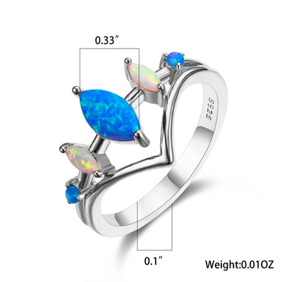 Olivenorma Kronenring mit natürlichem blauen und weißen Opal