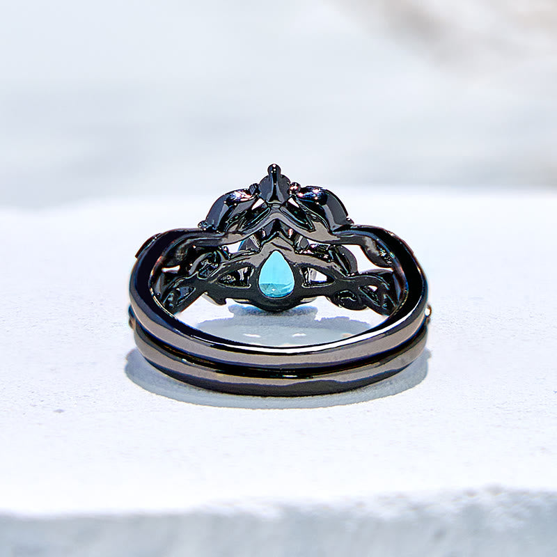 Olivenorma Lucky Stone Aquamarin Blatt Verlobungsring Set