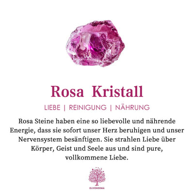 Olivenorma Halskette mit Perlen und Herzanhänger aus rosa Naturedelstein