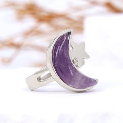 Olivenorma Natürlicher Amethyst Mondstern Ring