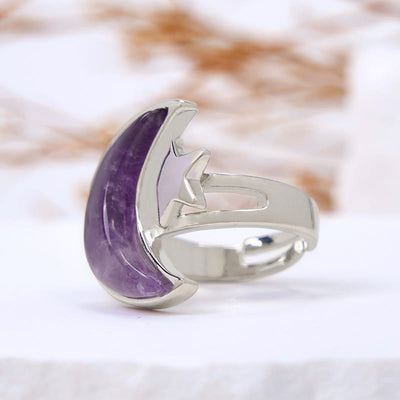 Olivenorma Natürlicher Amethyst Mondstern Ring