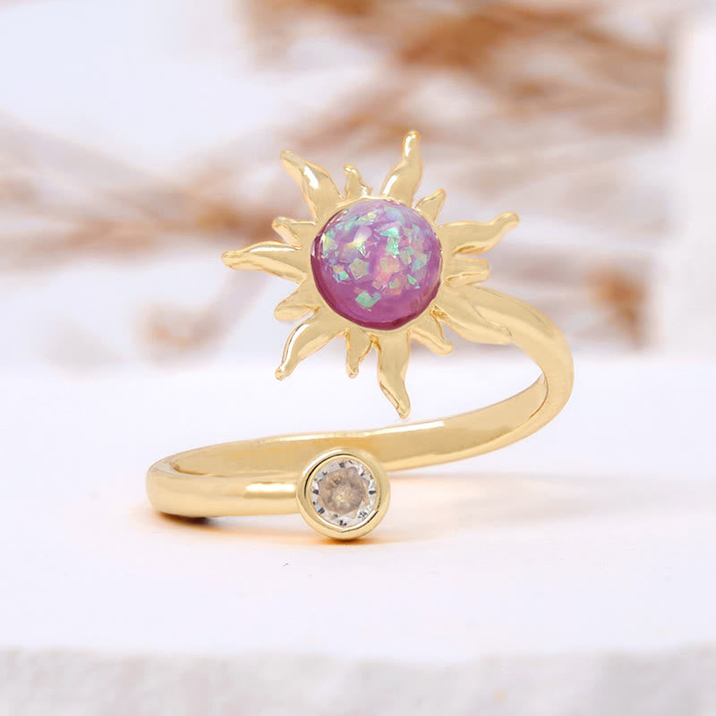 Olivenorma Sonnenschliff-Ring mit rosa Opal und Katzenaugenstein