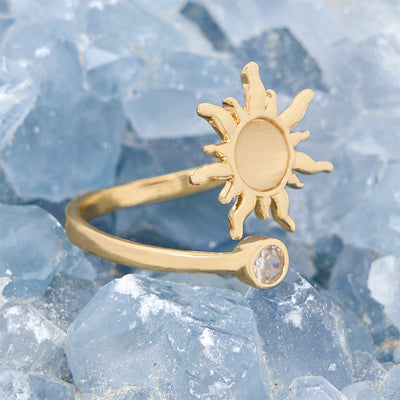 Olivenorma Sonnenschliff-Ring mit rosa Opal und Katzenaugenstein