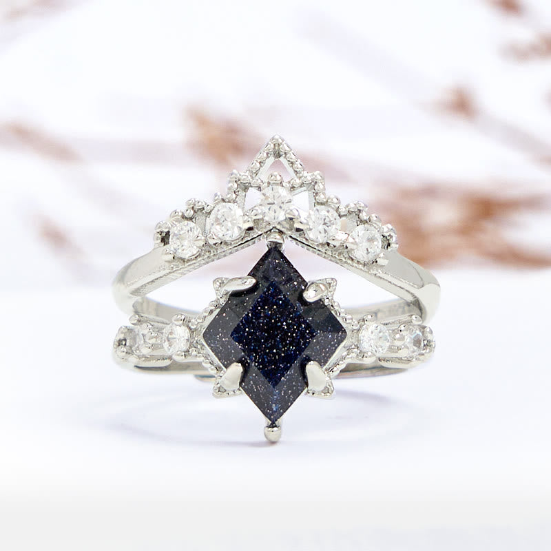 Olivenorma „Princess Crown“ 2-teiliges Ringset aus blauem Sandstein