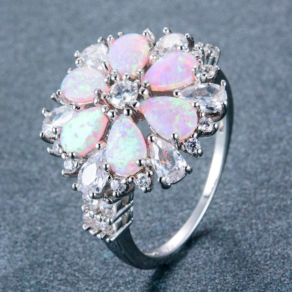 Olivenorma Blumenring mit rosa Opal