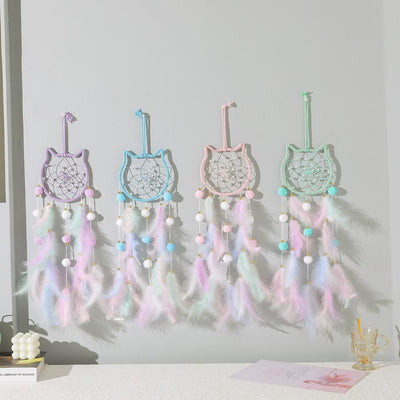 Olivenorma Traumfänger mit süßer Katze und Mond und Sternen