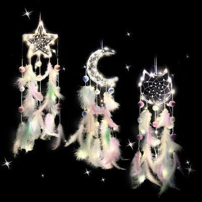 Olivenorma Traumfänger mit süßer Katze und Mond und Sternen