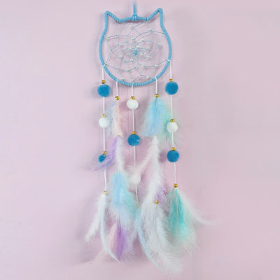 Olivenorma Traumfänger mit süßer Katze und Mond und Sternen