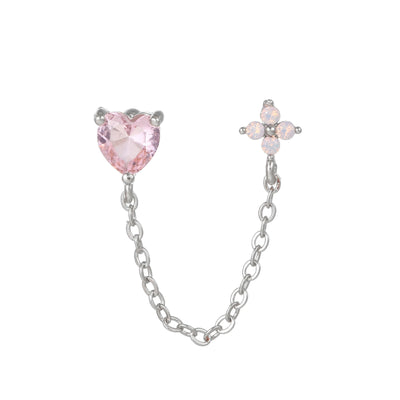 Olivenorma Ohrstecker mit eingelegtem Zirkonia und süßem Muster - Rosa Zirkon & Herz - image 8