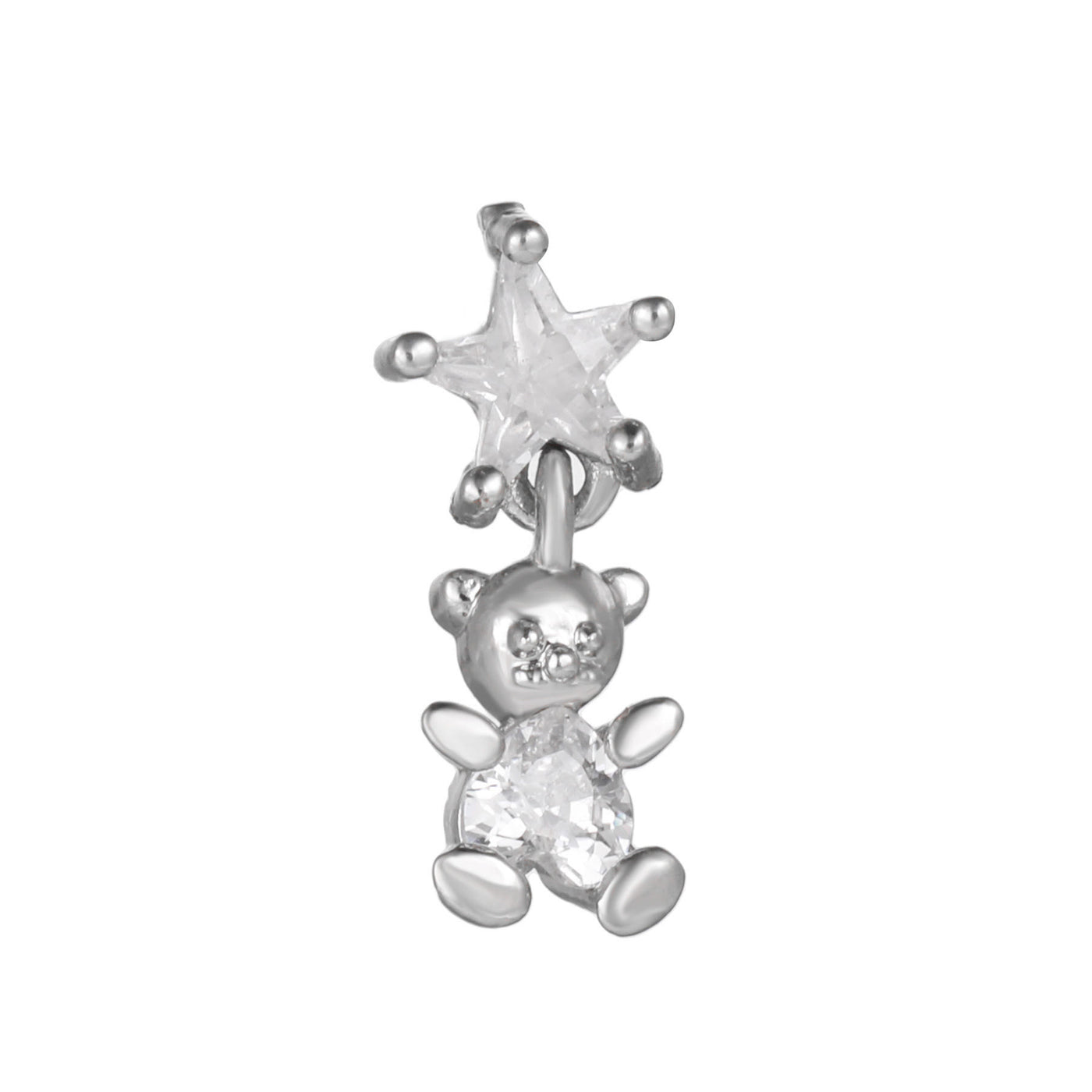 Olivenorma Ohrstecker mit eingelegtem Zirkonia und süßem Muster - Weißer Zirkon & Bär - image 9
