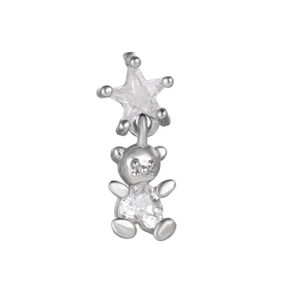 Olivenorma Ohrstecker mit eingelegtem Zirkonia und süßem Muster - Weißer Zirkon & Bär - image 9
