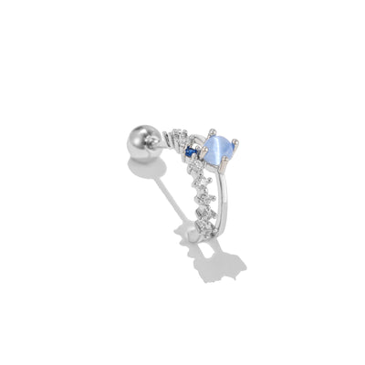 Olivenorma Ohrstecker mit eingelegtem Zirkonia und süßem Muster - Blauer Katzenaugenstein - image 6