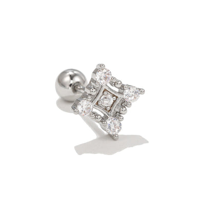 Olivenorma Ohrstecker mit eingelegtem Zirkonia und süßem Muster - Hohler Diamant - image 4