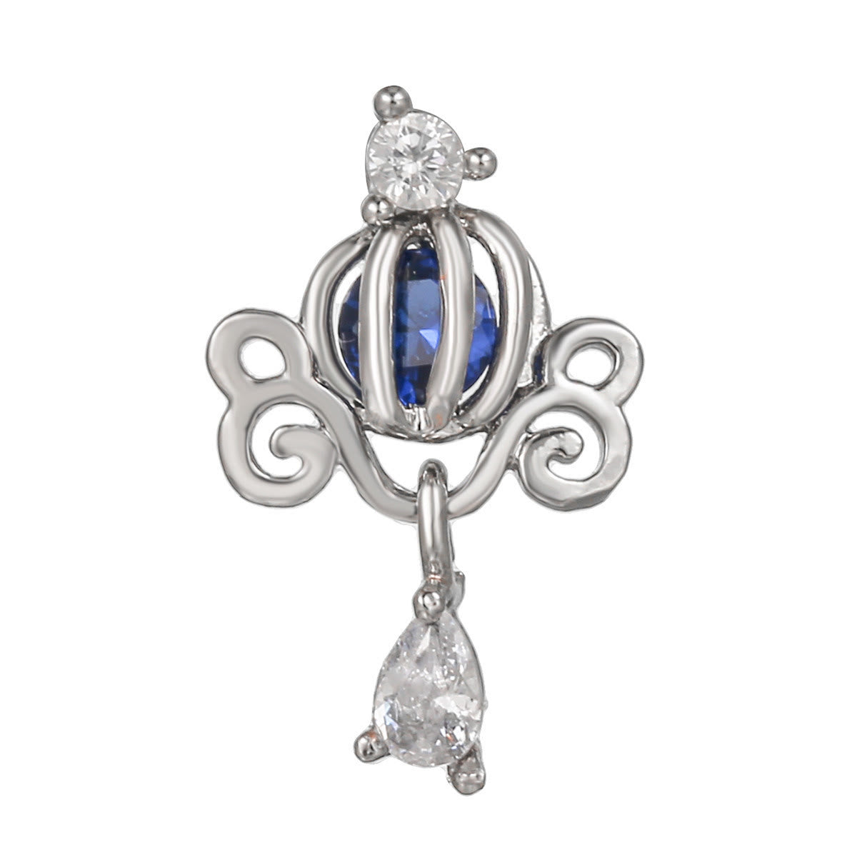 Olivenorma Ohrstecker mit eingelegtem Zirkonia und süßem Muster - Hohler Kürbis mit blauem Topas - image 5