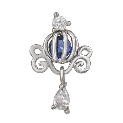 Olivenorma Ohrstecker mit eingelegtem Zirkonia und süßem Muster - Hohler Kürbis mit blauem Topas - image 5