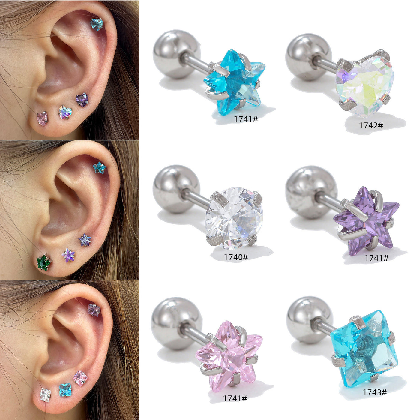 Olivenorma Ohrstecker aus Silber mit geometrischem Schliff und farbigen Zirkonia