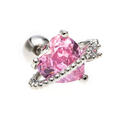Olivenorma Herz-Ohrringe mit farbigem Zirkonia im Schmetterlingsschliff - Rosa Liebe - image 6