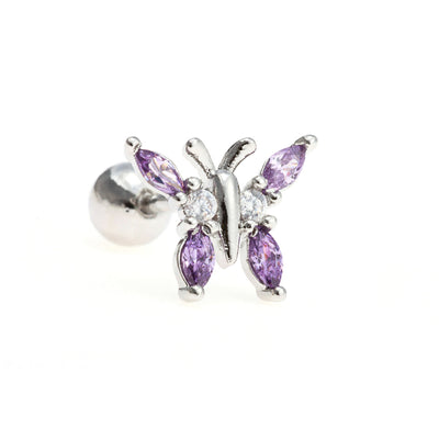 Olivenorma Herz-Ohrringe mit farbigem Zirkonia im Schmetterlingsschliff - Lila Schmetterling - image 14