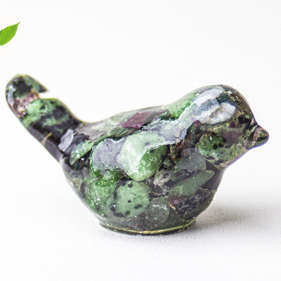 Olivenorma Vogelskulptur aus natürlichem Kristall, Edelsteindekoration - Rubin-Zoisit - image 42