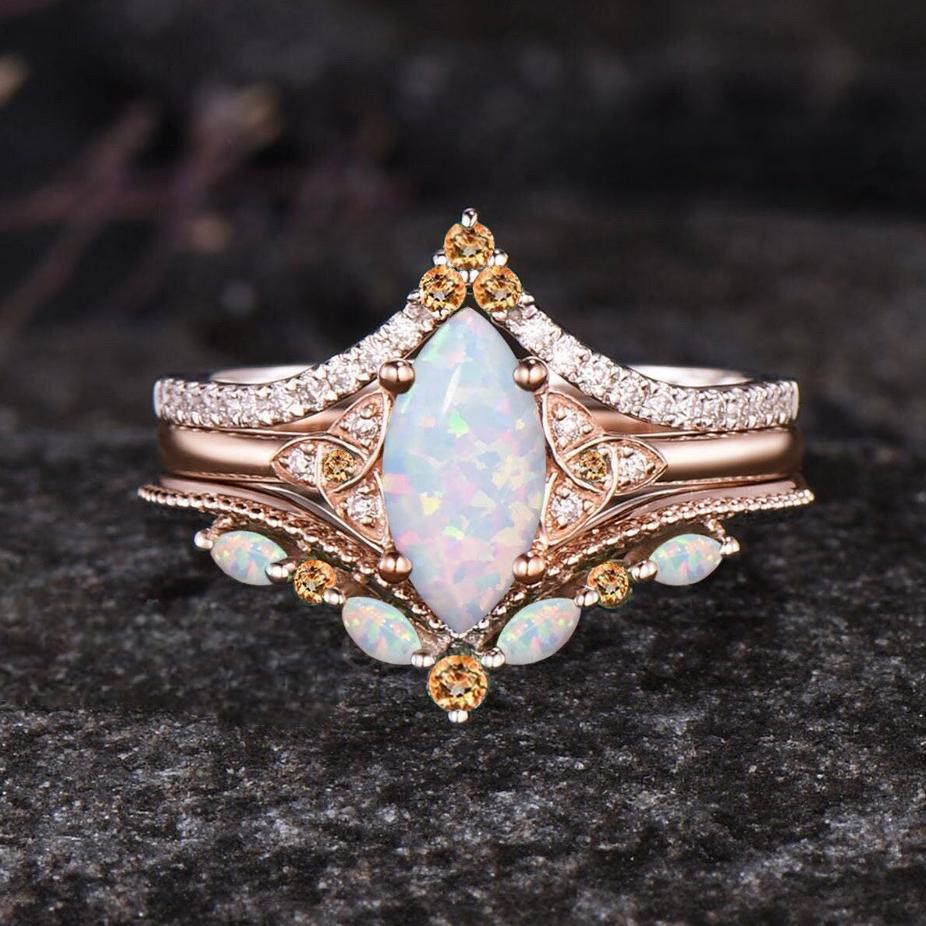 Olivenorma Eternal Glow Opal Versprechensring-Set