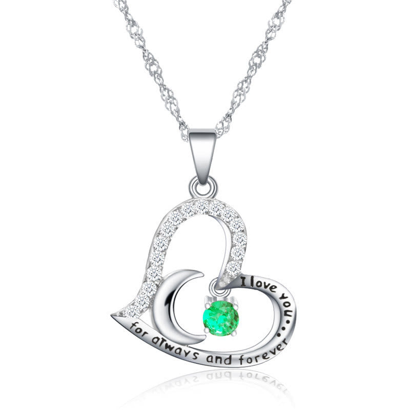 Olivenorma Halskette mit Geburtssteinen, S925 Silber, „Ich liebe dich für immer und ewig“ - Mai-Smaragd - image 5