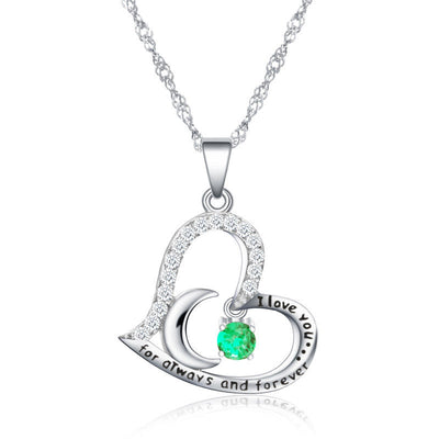 Olivenorma Halskette mit Geburtssteinen, S925 Silber, „Ich liebe dich für immer und ewig“ - Mai-Smaragd - image 5