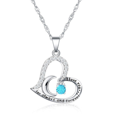 Olivenorma Halskette mit Geburtssteinen, S925 Silber, „Ich liebe dich für immer und ewig“ - März-Aquamarin - image 3