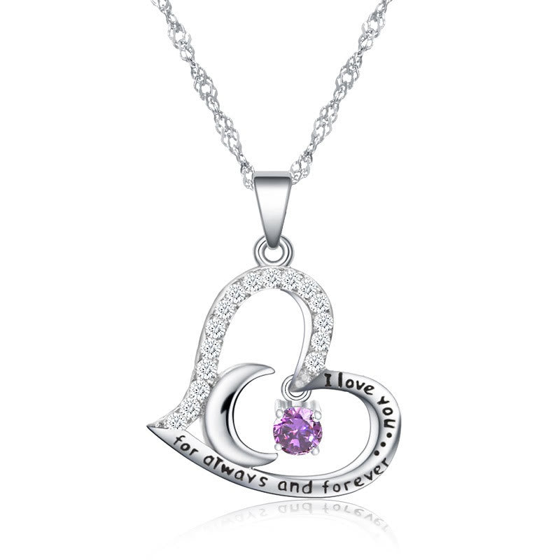 Olivenorma Halskette mit Geburtssteinen, S925 Silber, „Ich liebe dich für immer und ewig“ - Februar-Amethyst - image 2