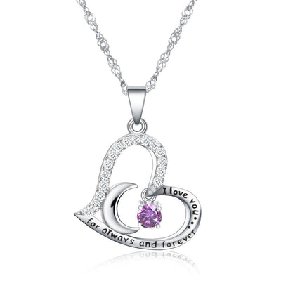 Olivenorma Halskette mit Geburtssteinen, S925 Silber, „Ich liebe dich für immer und ewig“ - Februar-Amethyst - image 2