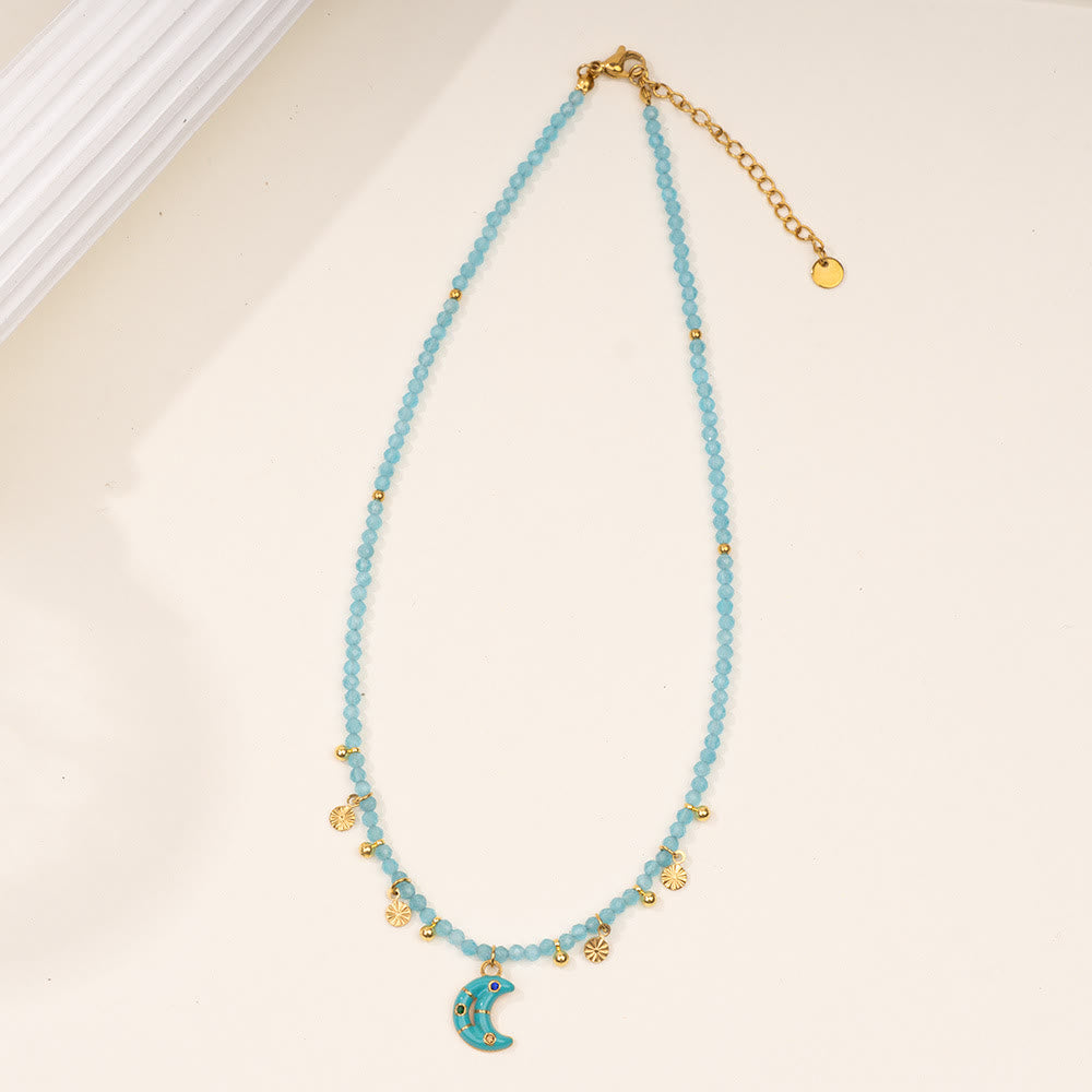 Olivenorma Amazonit Aquamarin Blau Chalcedon Perlen Halskette