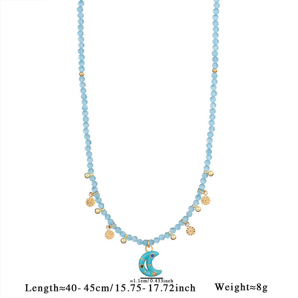 Olivenorma Amazonit Aquamarin Blau Chalcedon Perlen Halskette