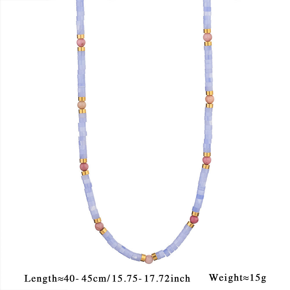 Olivenorma Amazonit Aquamarin Blau Chalcedon Perlen Halskette
