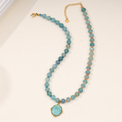 Olivenorma Amazonit Aquamarin Blau Chalcedon Perlen Halskette