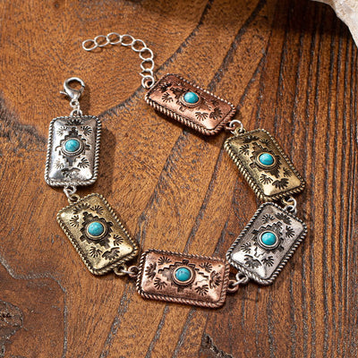 Olivenorma Türkisfarbenes Metallarmband im Bohemian-Stil