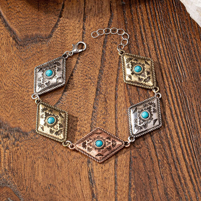 Olivenorma Türkisfarbenes Metallarmband im Bohemian-Stil