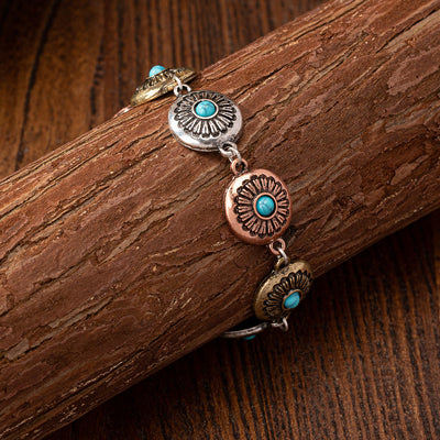 Olivenorma Türkisfarbenes Metallarmband im Bohemian-Stil