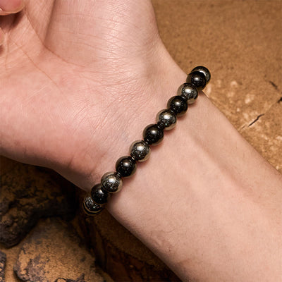 Olivenorma Herrenarmband mit Hämatit-Obsidian-Perlen, 8 mm