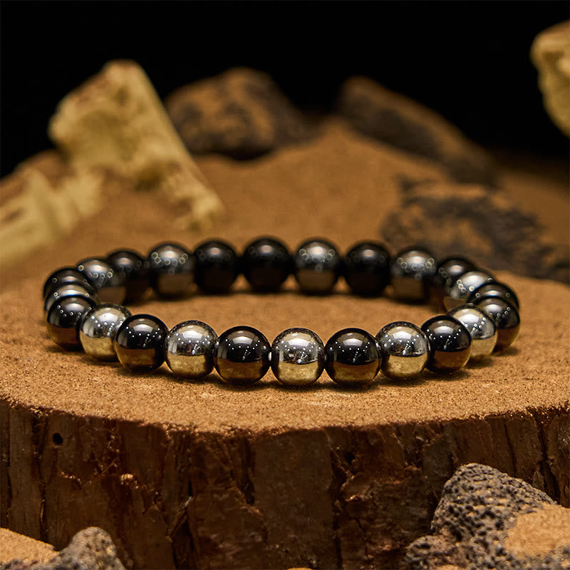 Olivenorma Herrenarmband mit Hämatit-Obsidian-Perlen, 8 mm