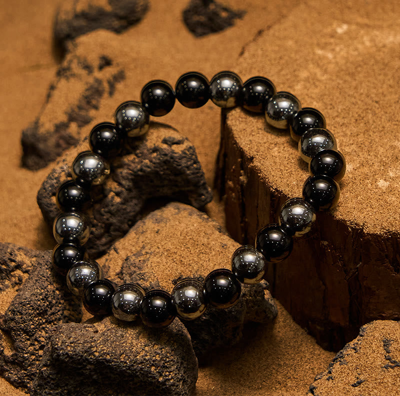 Olivenorma Herrenarmband mit Hämatit-Obsidian-Perlen, 8 mm