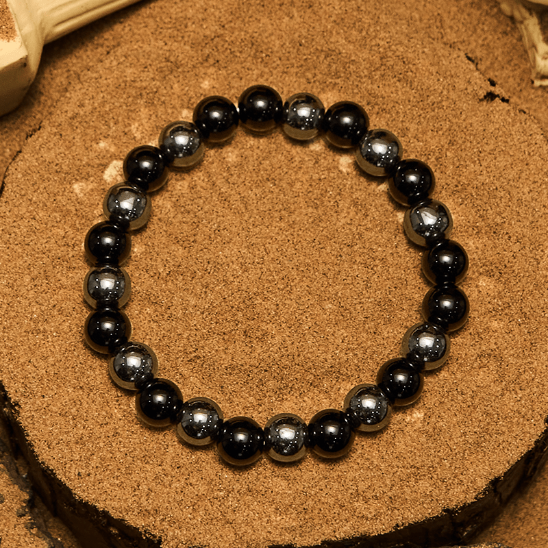 Olivenorma Herrenarmband mit Hämatit-Obsidian-Perlen, 8 mm