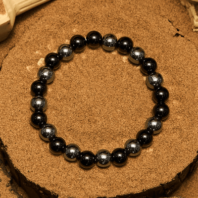 Olivenorma Herrenarmband mit Hämatit-Obsidian-Perlen, 8 mm