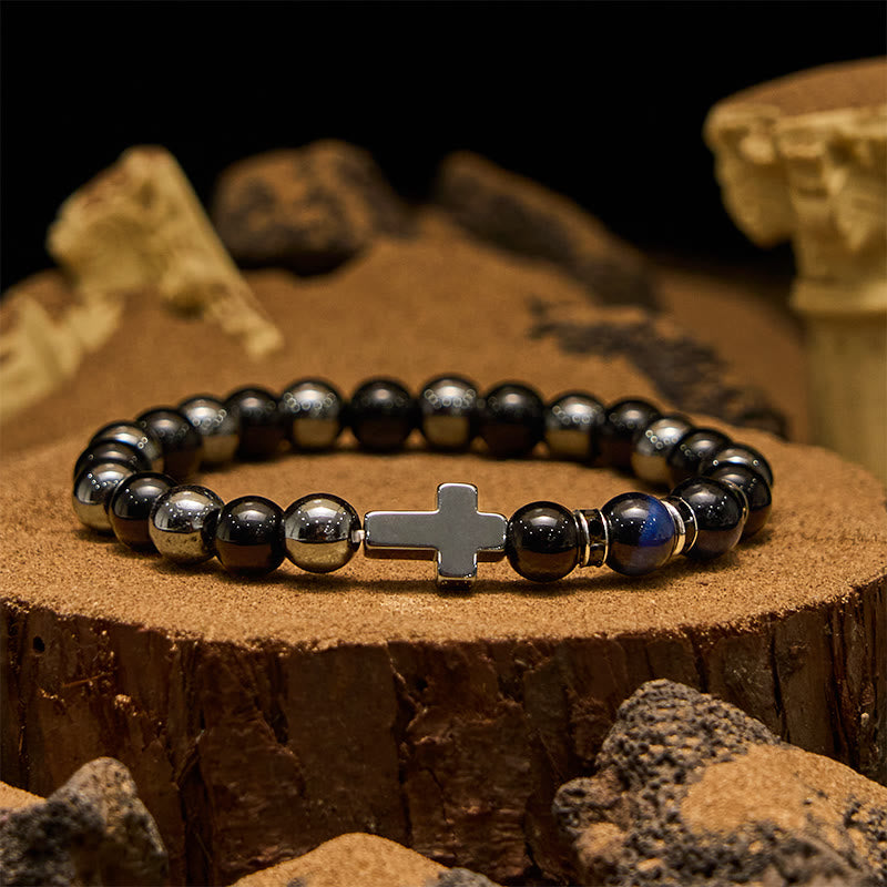 Olivenorma Herrenarmband mit Hämatit-Obsidian-Tigerauge-Perlen, 8 mm