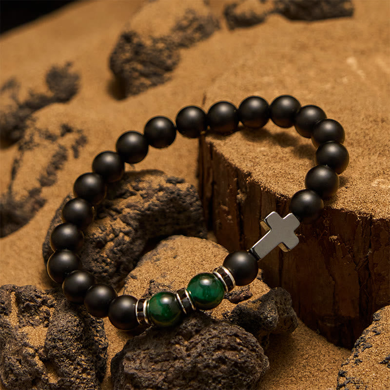 Olivenorma Herrenarmband mit Hämatit-Obsidian-Tigerauge-Perlen, 8 mm