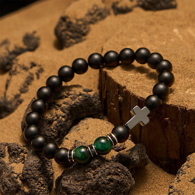 Olivenorma Herrenarmband mit Hämatit-Obsidian-Tigerauge-Perlen, 8 mm