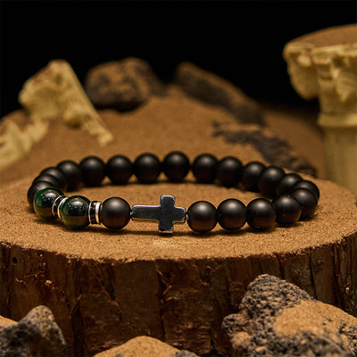 Olivenorma Herrenarmband mit Hämatit-Obsidian-Tigerauge-Perlen, 8 mm