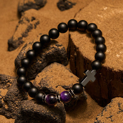 Olivenorma Herrenarmband mit Hämatit-Obsidian-Tigerauge-Perlen, 8 mm