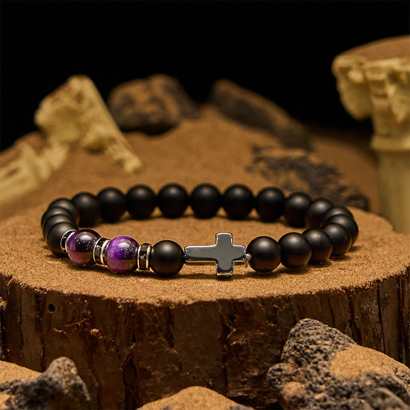 Olivenorma Herrenarmband mit Hämatit-Obsidian-Tigerauge-Perlen, 8 mm
