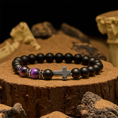Olivenorma Herrenarmband mit Hämatit-Obsidian-Tigerauge-Perlen, 8 mm