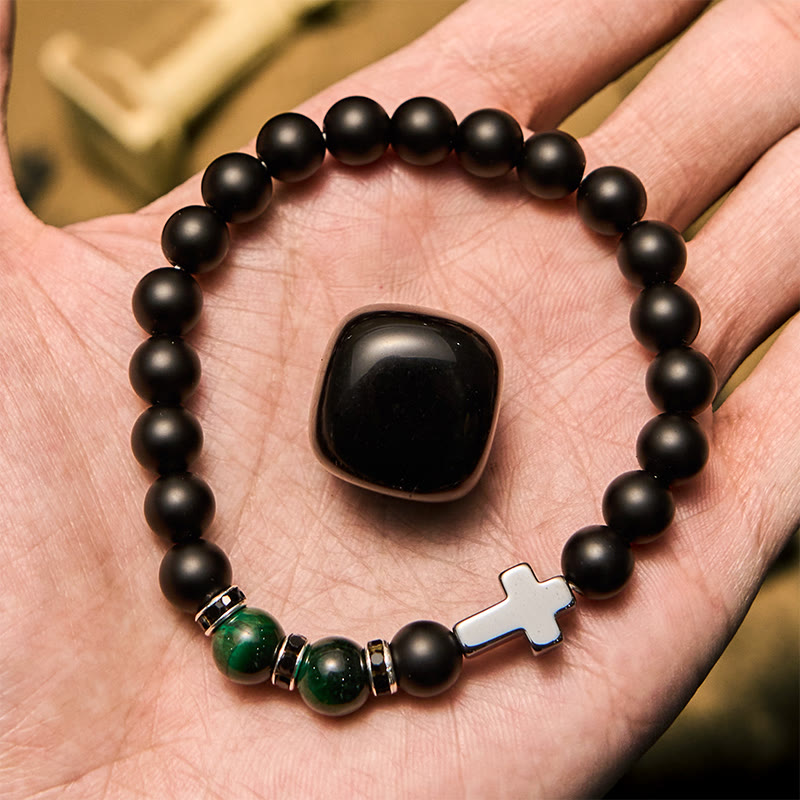 Olivenorma Herrenarmband mit Hämatit-Obsidian-Tigerauge-Perlen, 8 mm