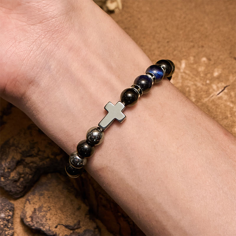 Olivenorma Herrenarmband mit Hämatit-Obsidian-Tigerauge-Perlen, 8 mm